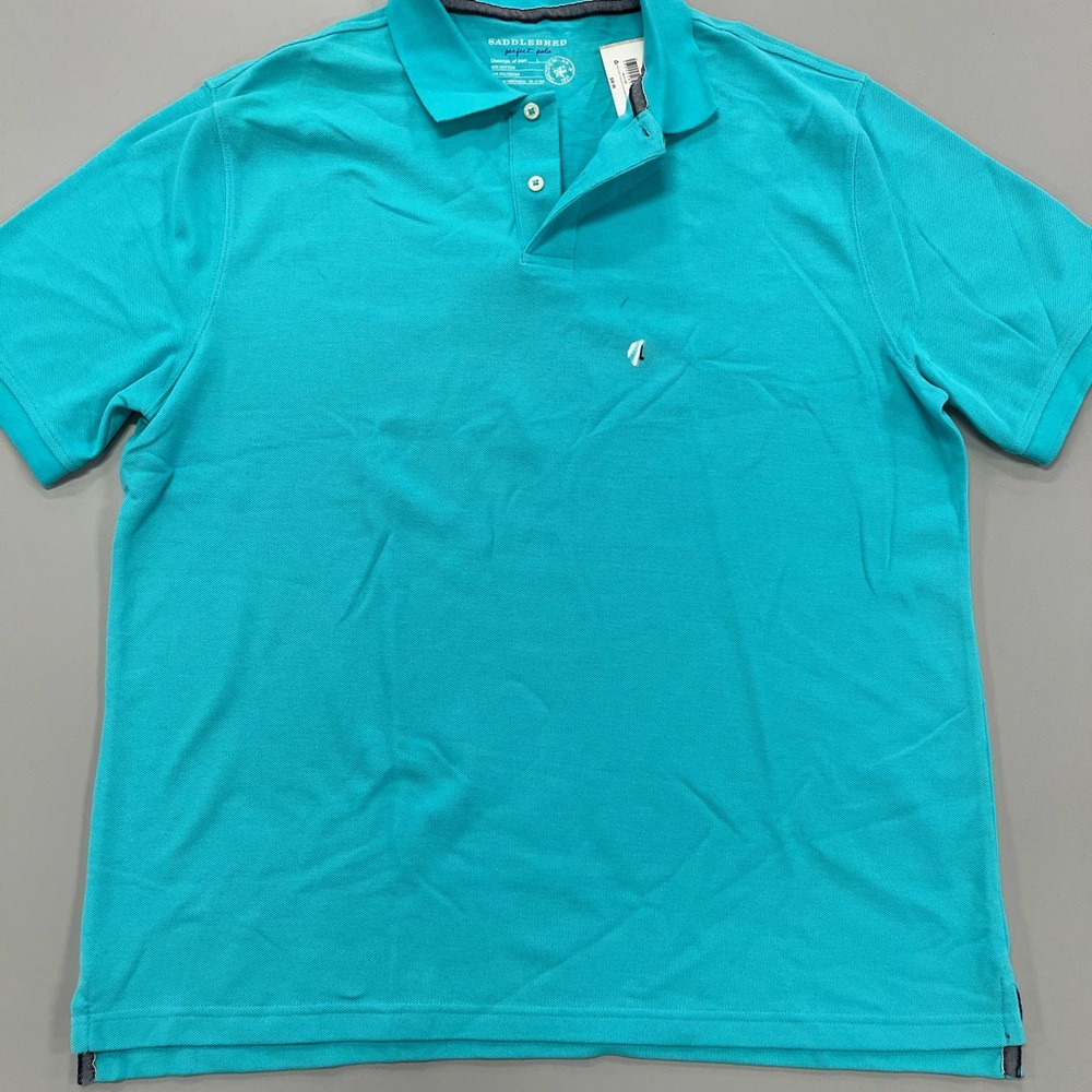 Men's Saddlebred Perfect Polo Acqua-Turquoise Size L Short Sleeve New!!